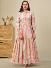 Maluka Women Modal Chanderi Ethnic Motifs Printed Kurta Gown