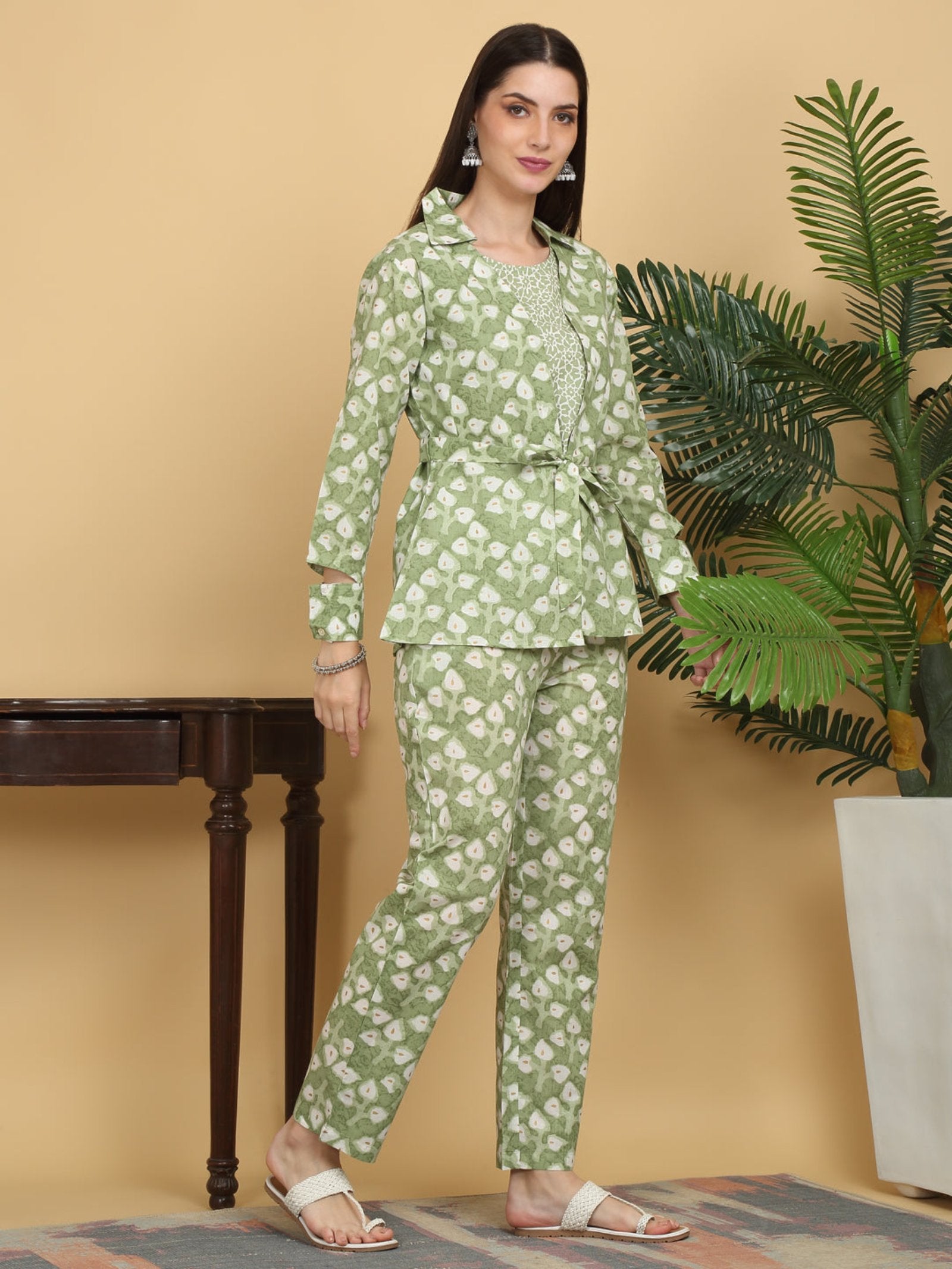 Maluka Cotton Green Floral Printed Co-ord Set