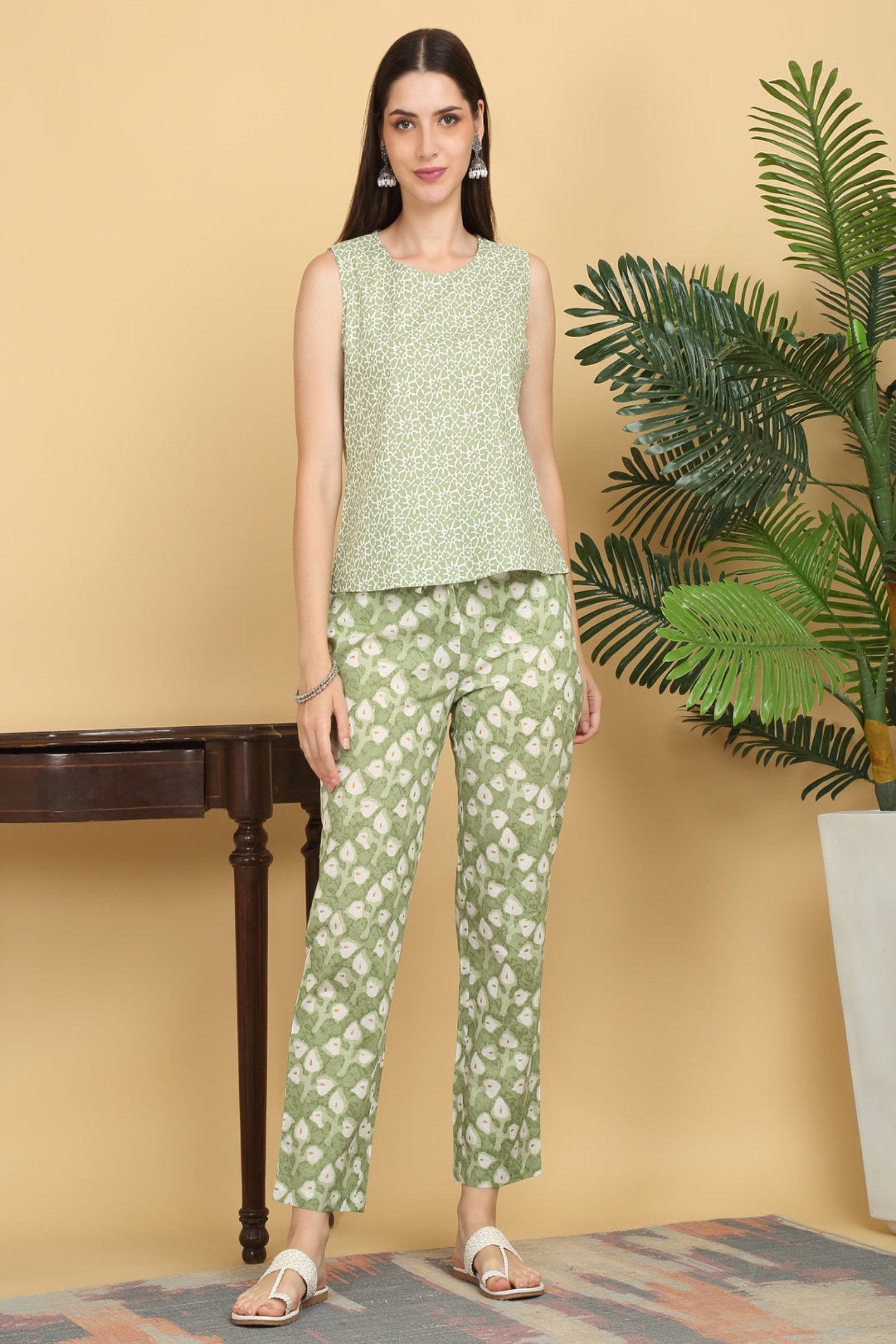 Maluka Cotton Green Floral Printed Co-ord Set