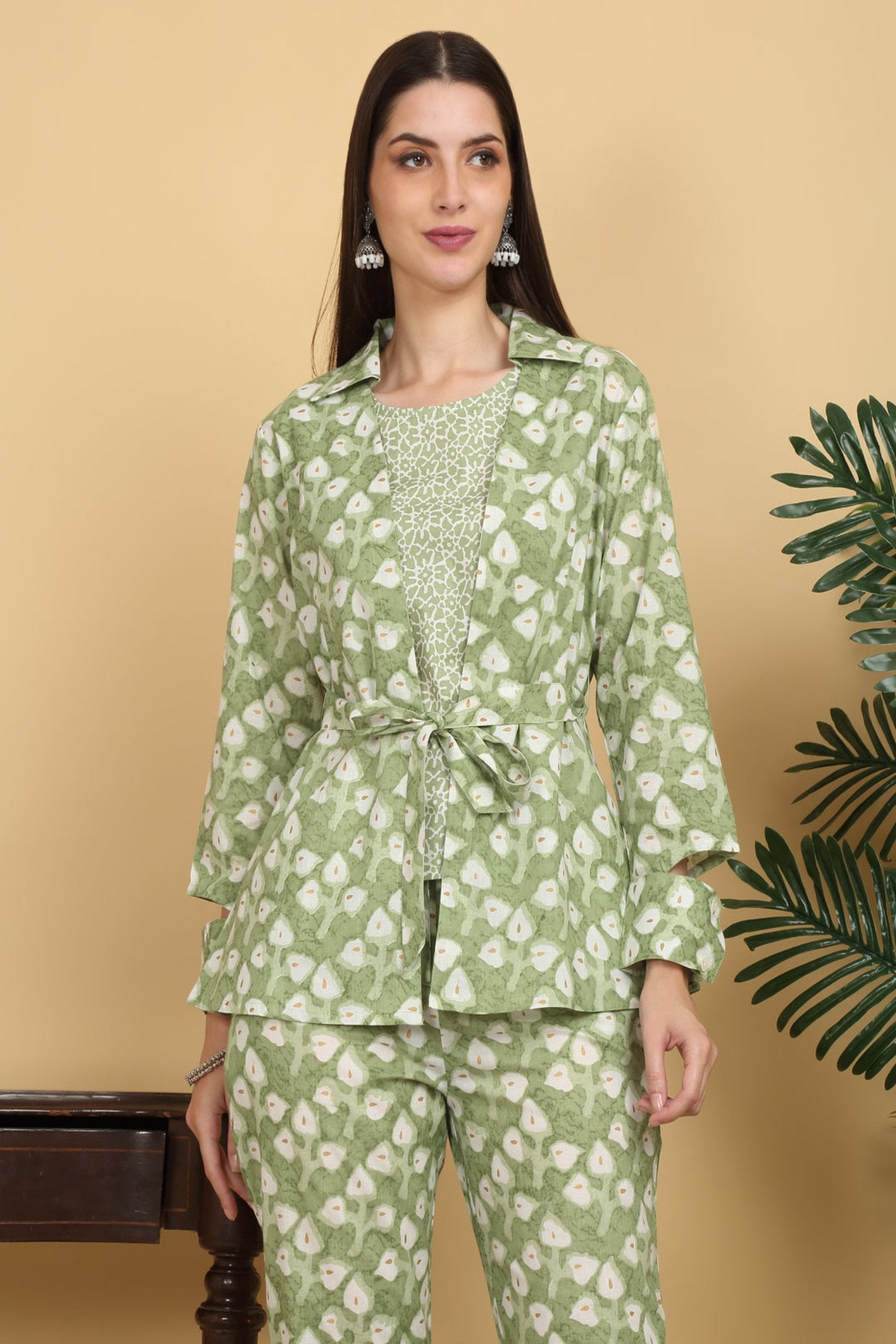 Maluka Cotton Green Floral Printed Co-ord Set