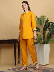 Maluka women rayon yellow solid embroidered co-ord set