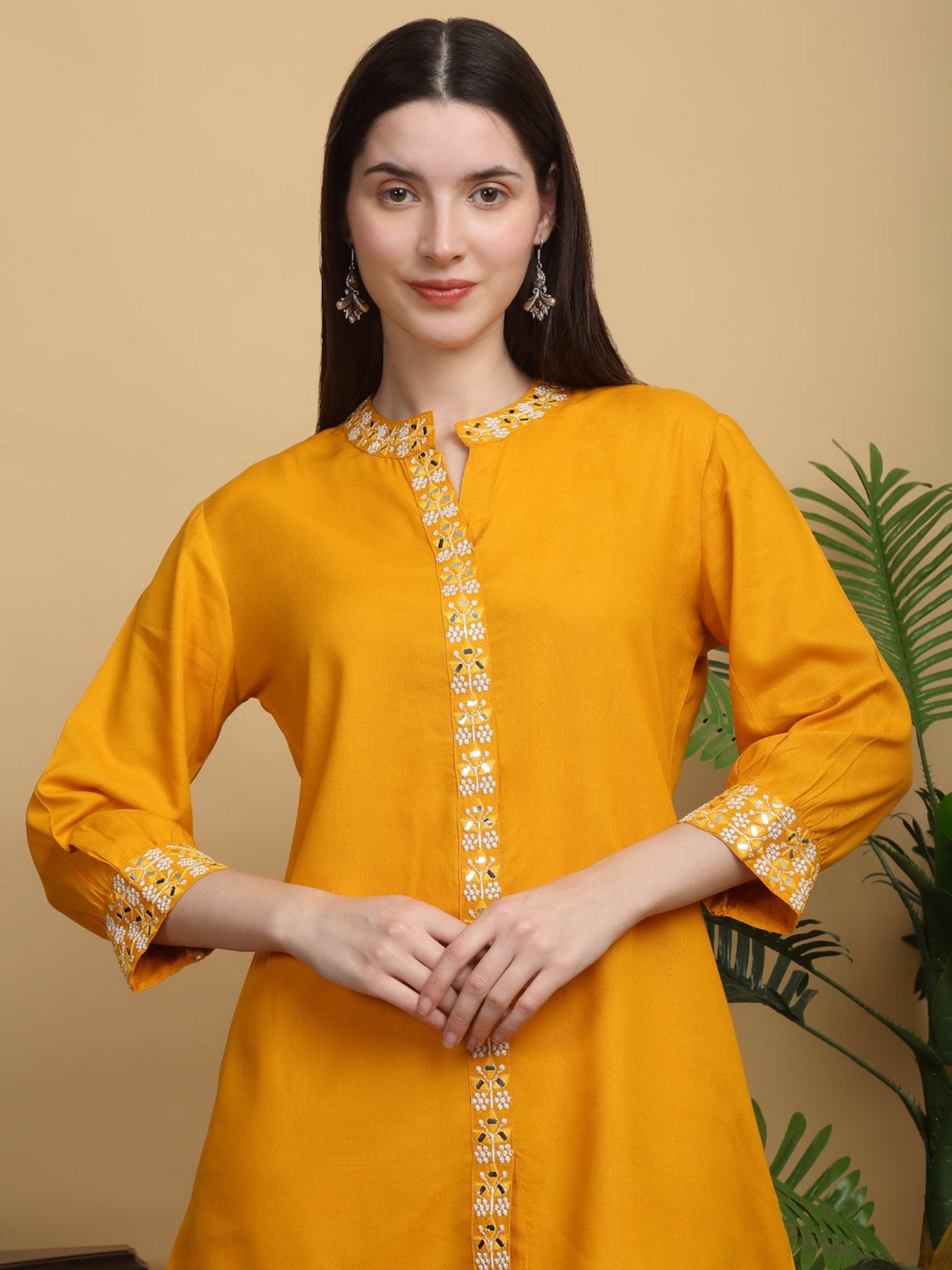 Maluka women rayon yellow solid embroidered co-ord set