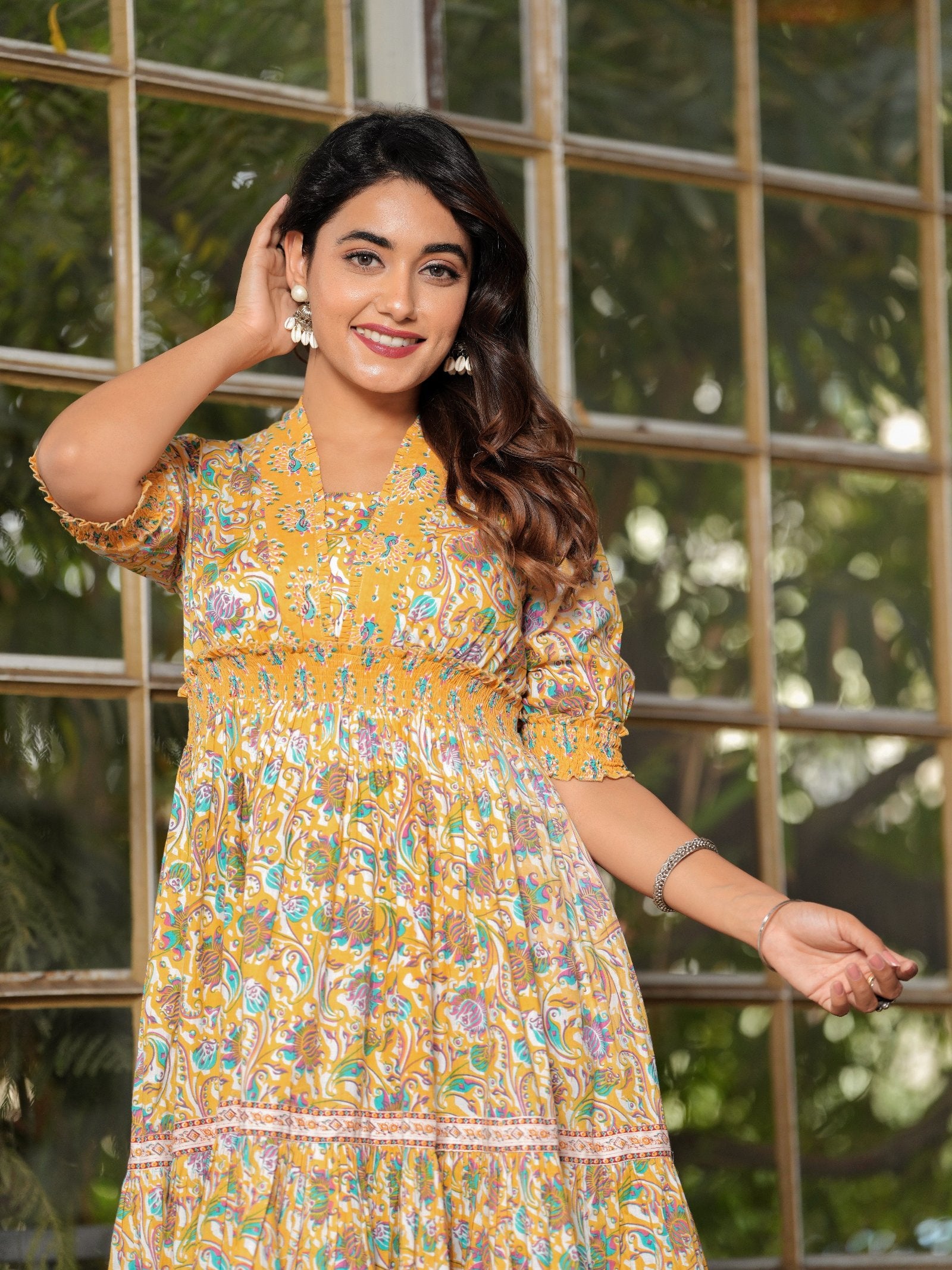 Maluka Women Cotton Floral Tiered Kurta