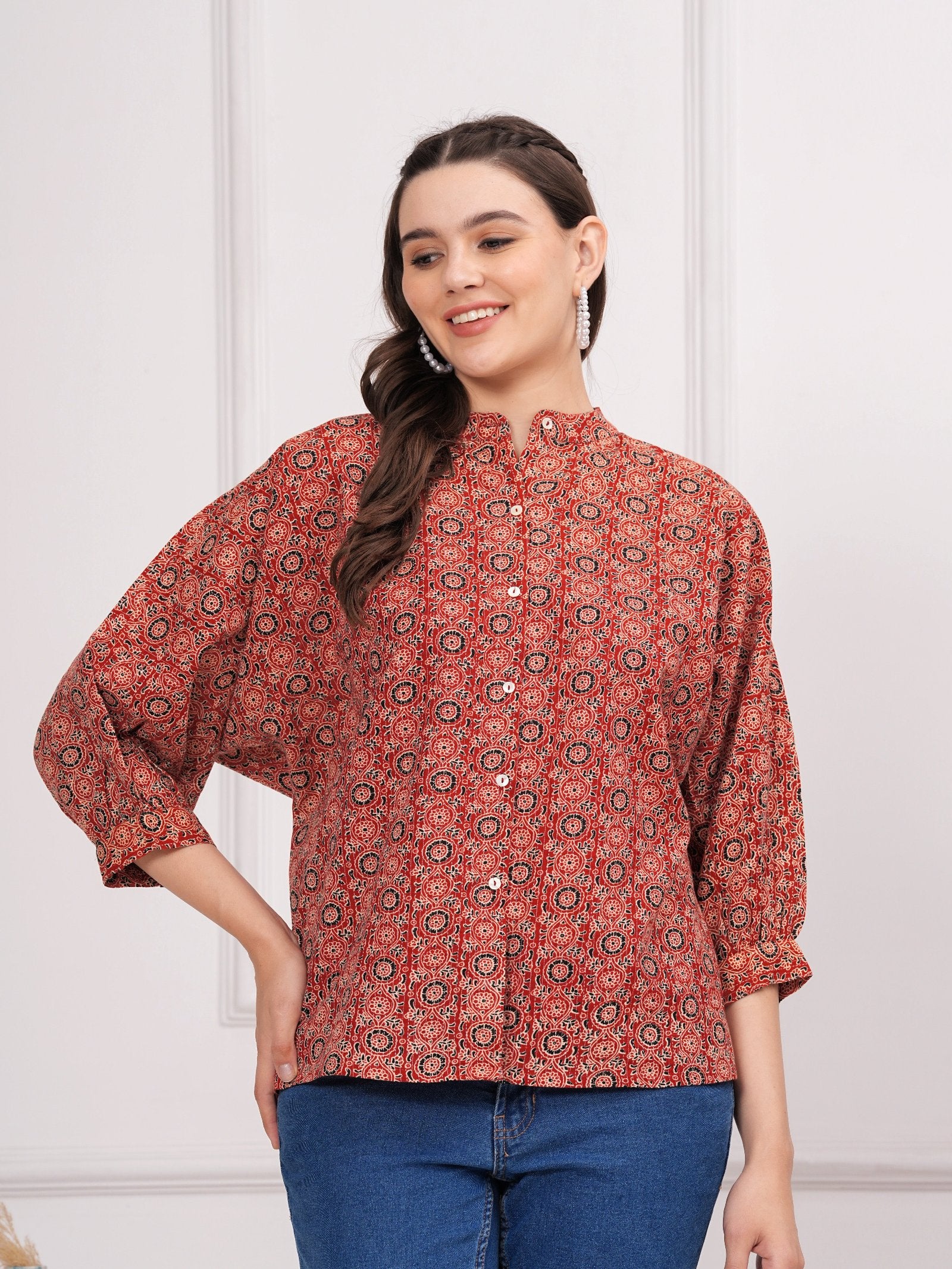 Maroon Katha Printed Top