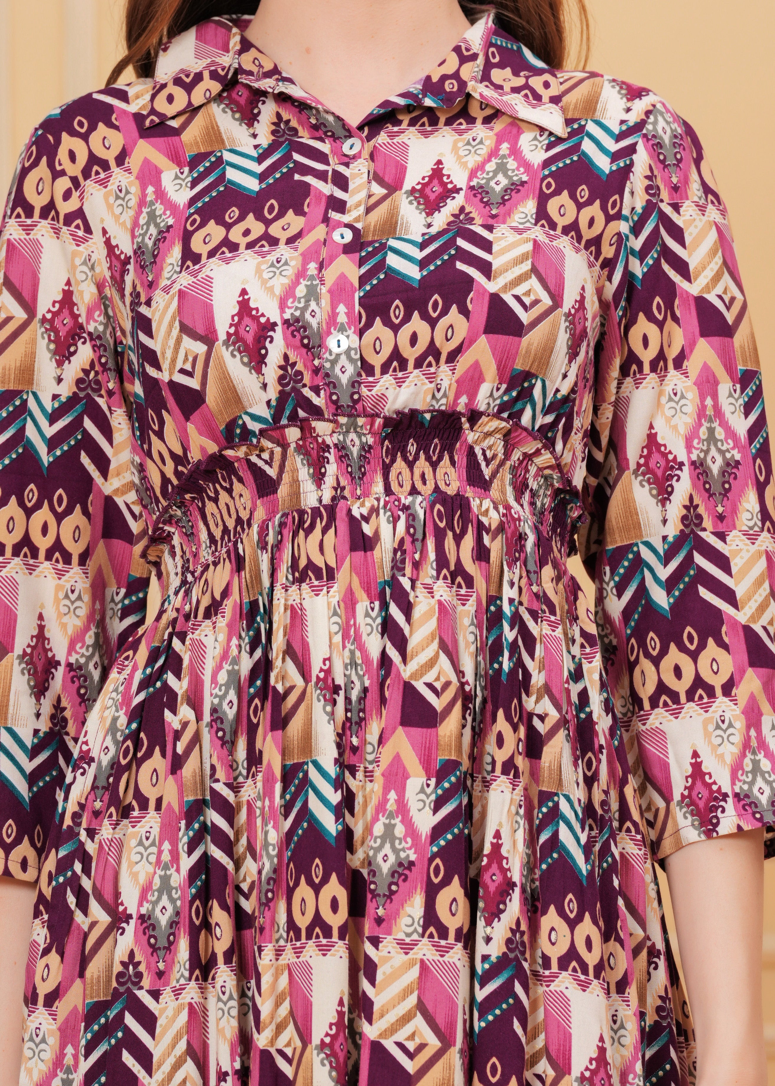 Marron Zig zag Printed Women Tunic