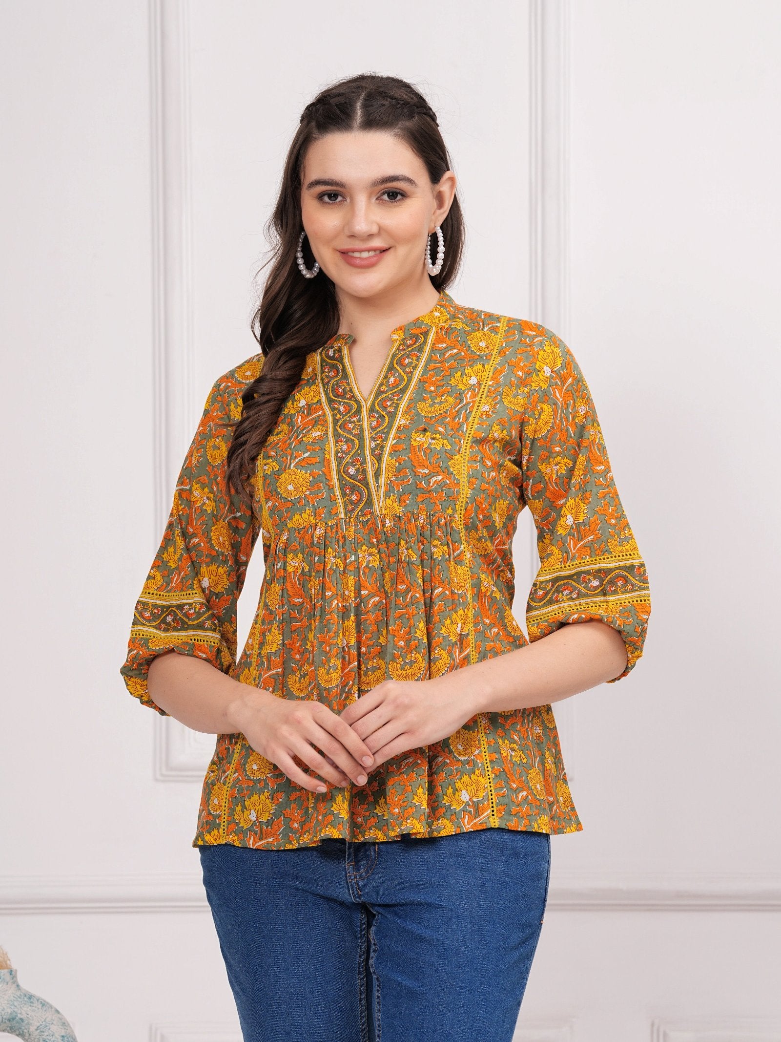 Maluka Women Cotton Floral Print Top