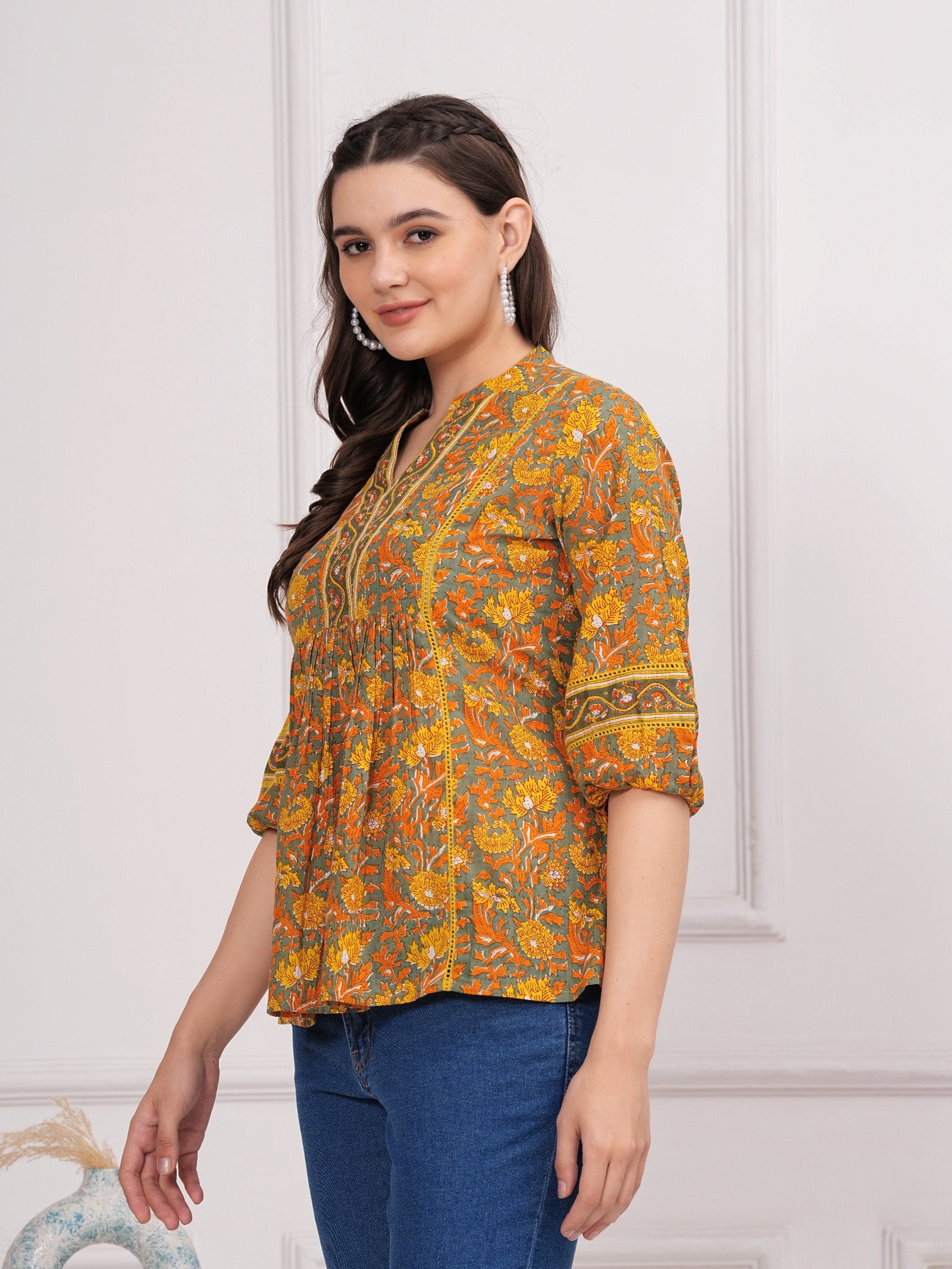 Maluka Women Cotton Floral Print Top