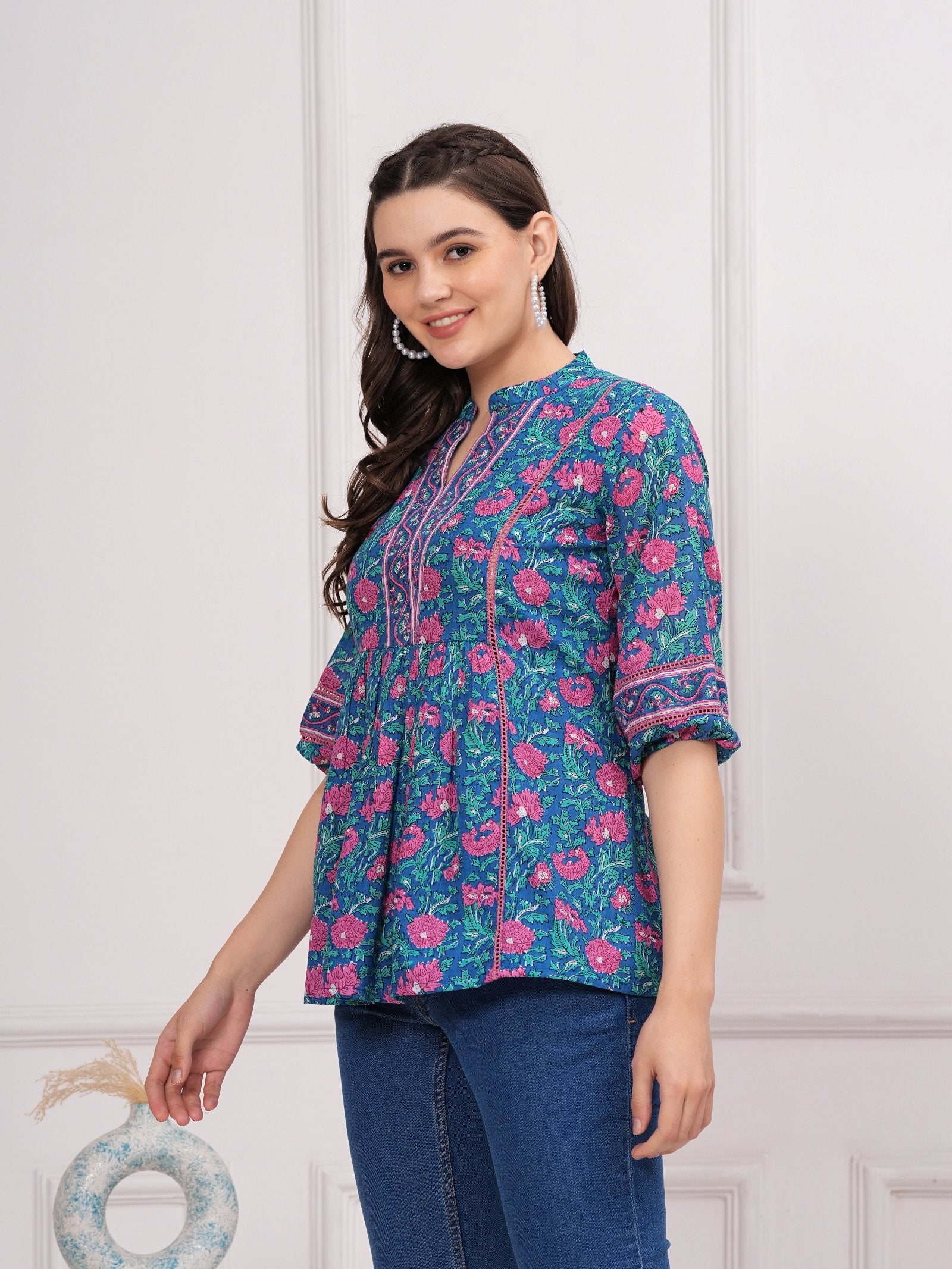 Maluka Women Cotton Floral Print Top