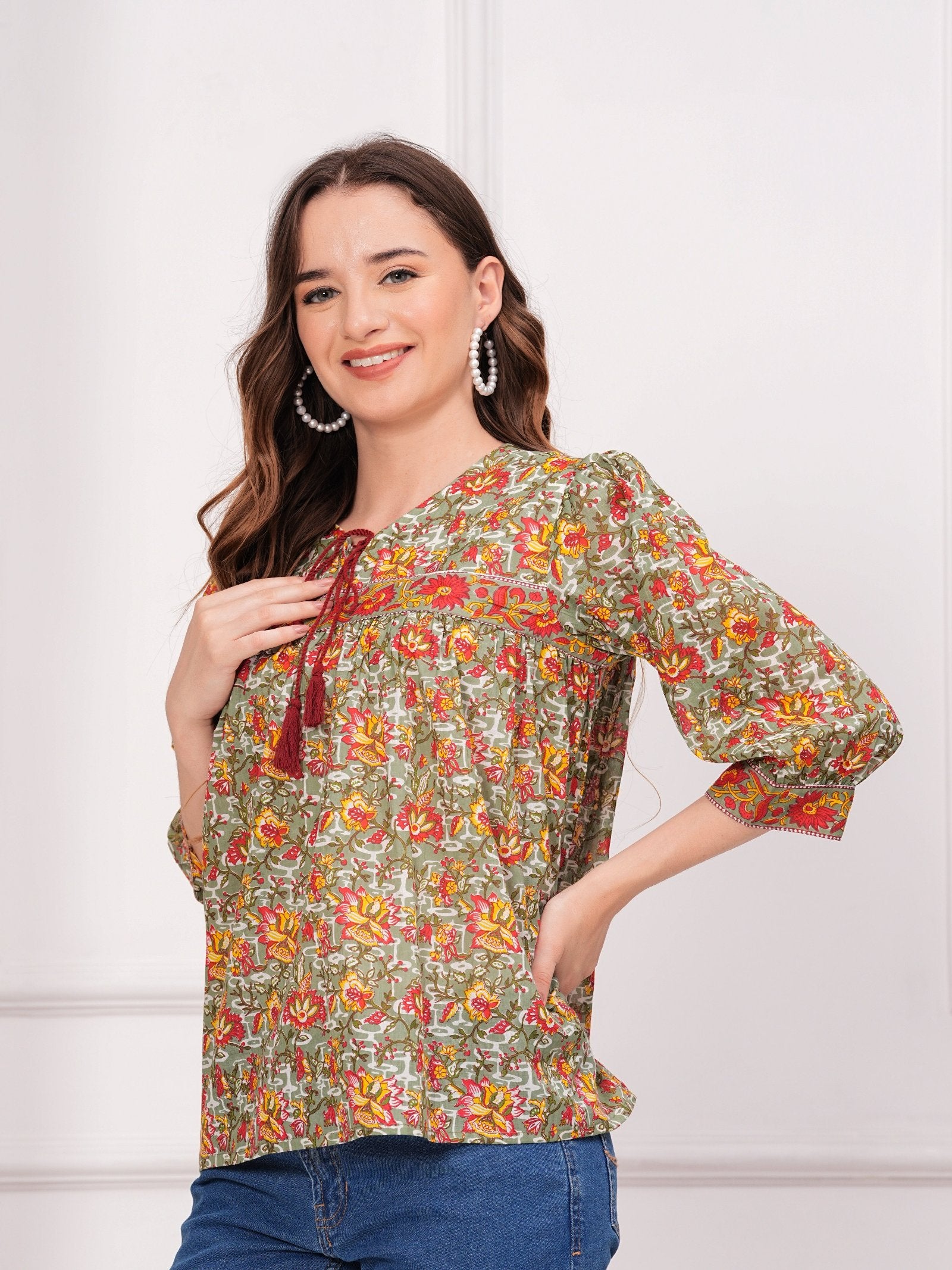 Maluka Women Cotton Floral Printed Top