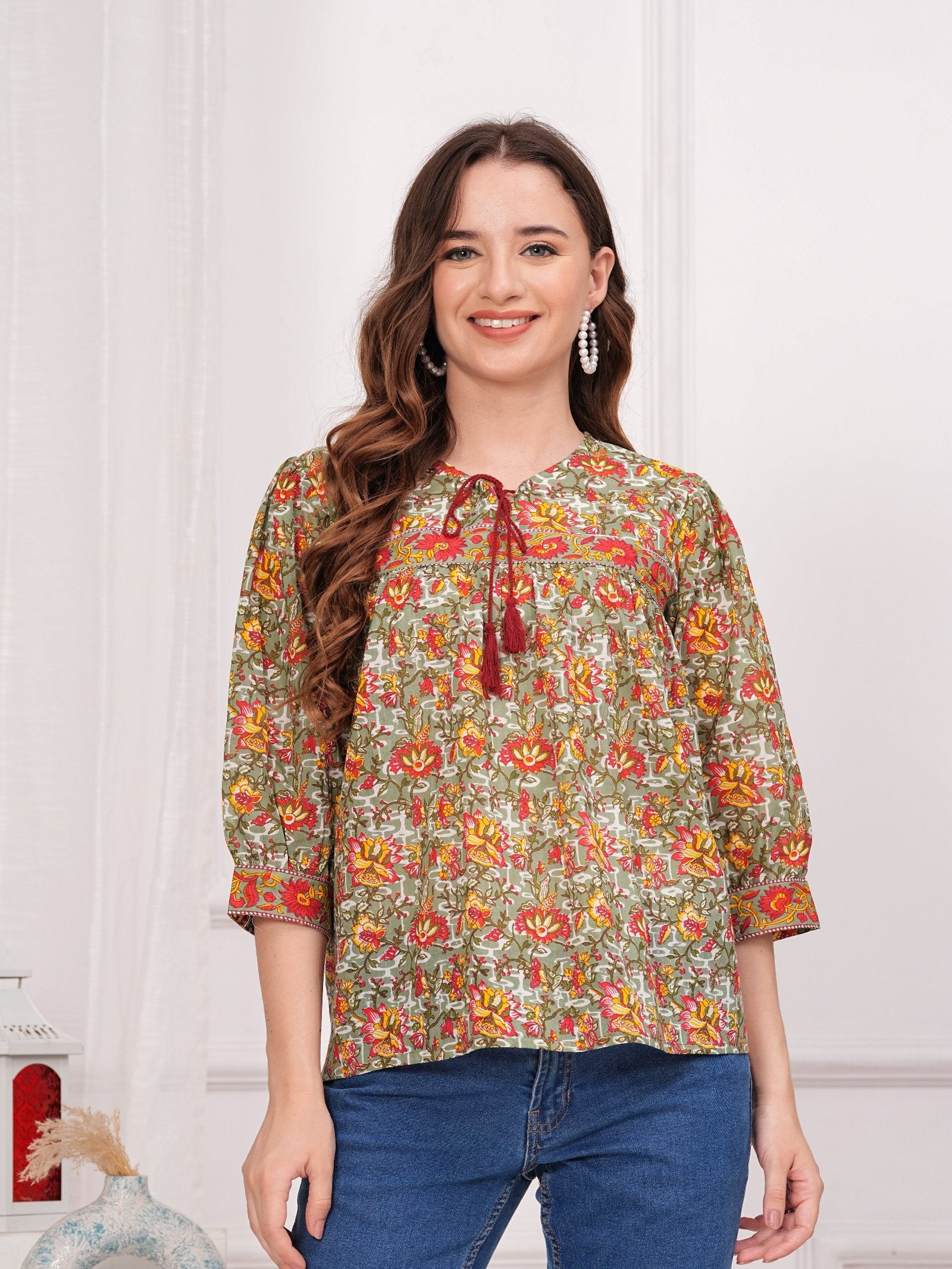 Maluka Women Cotton Floral Printed Top