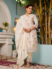 White Floral Cotton EMB Kurta Set