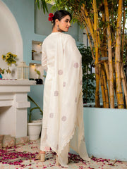 White Floral Cotton EMB Kurta Set