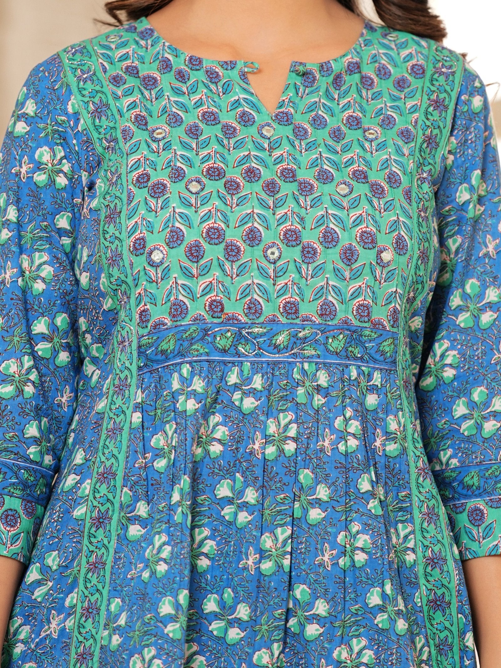 BLUE COTTON PRINTED KURTA SET