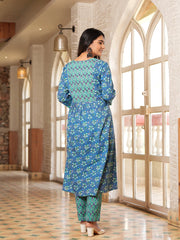 BLUE COTTON PRINTED KURTA SET