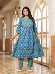 BLUE COTTON PRINTED KURTA SET