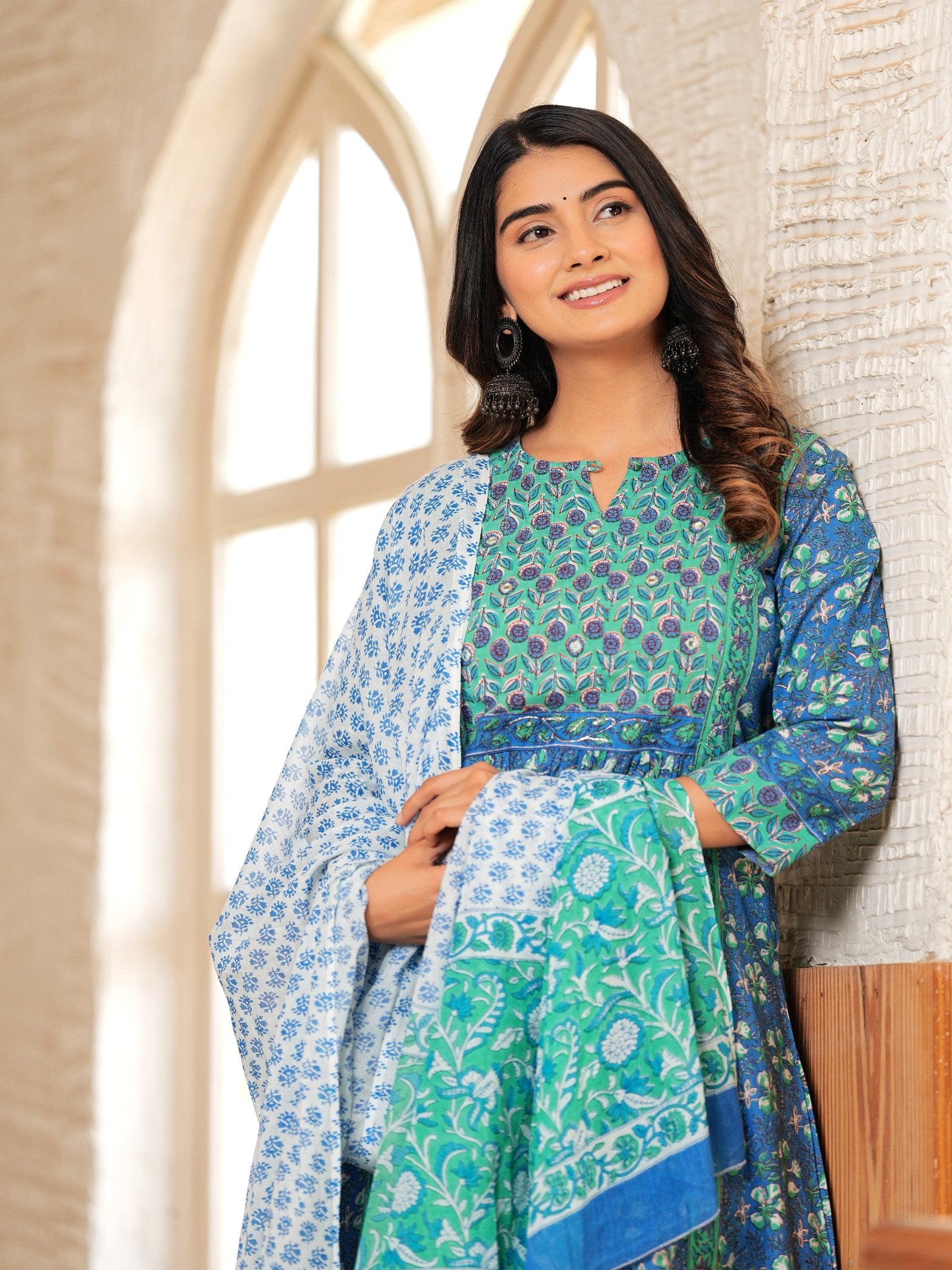 BLUE COTTON PRINTED KURTA SET