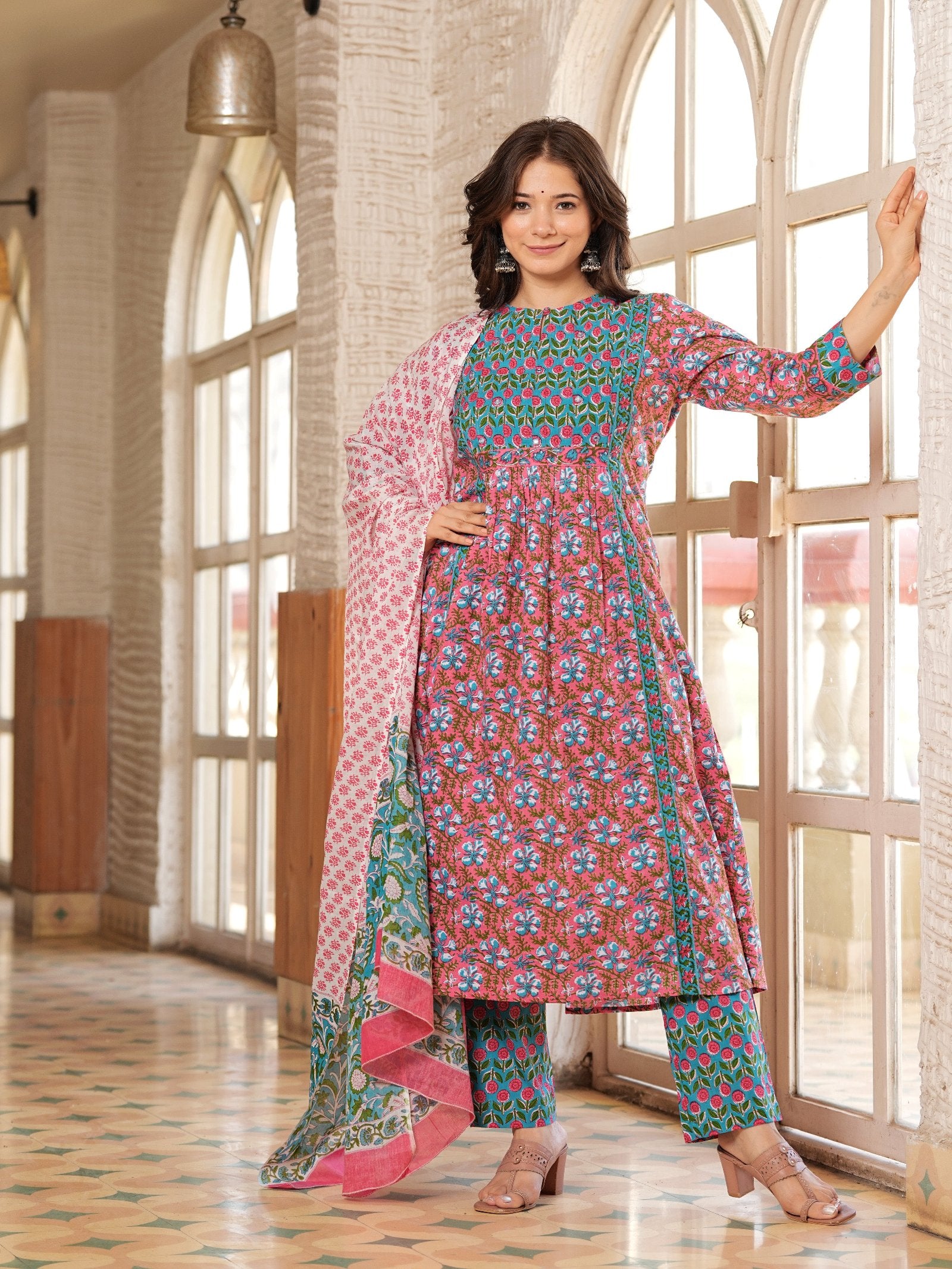 ROSE GOLD COTTON PRINTED KURTA SET