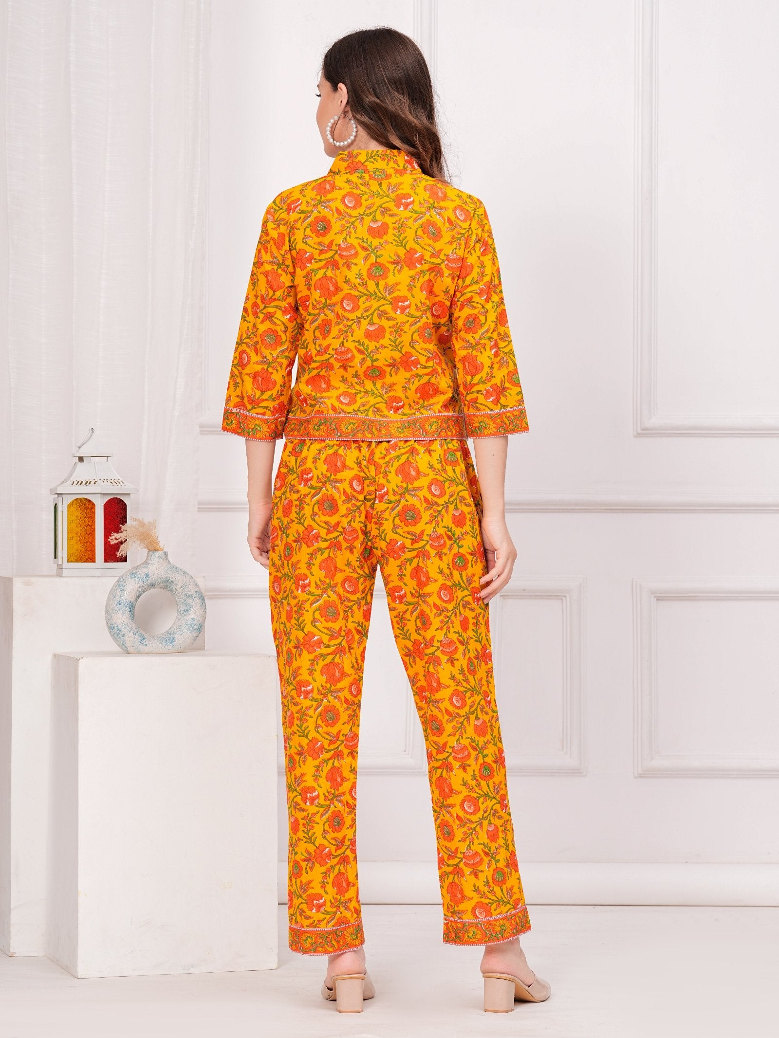 Maluka yellow floral printed co-ord set