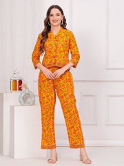 Maluka yellow floral printed co-ord set