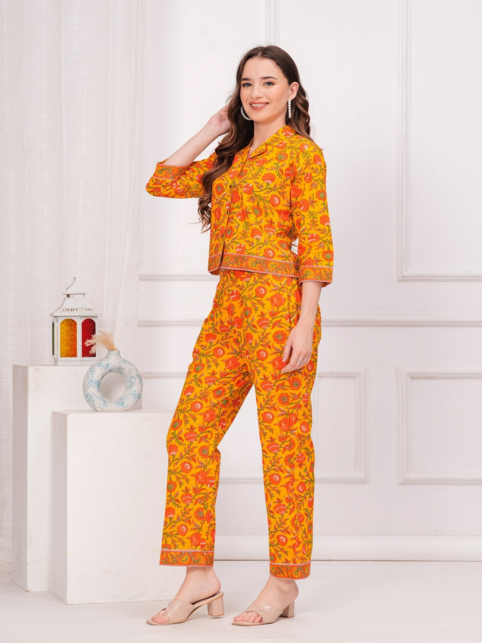 Maluka yellow floral printed co-ord set