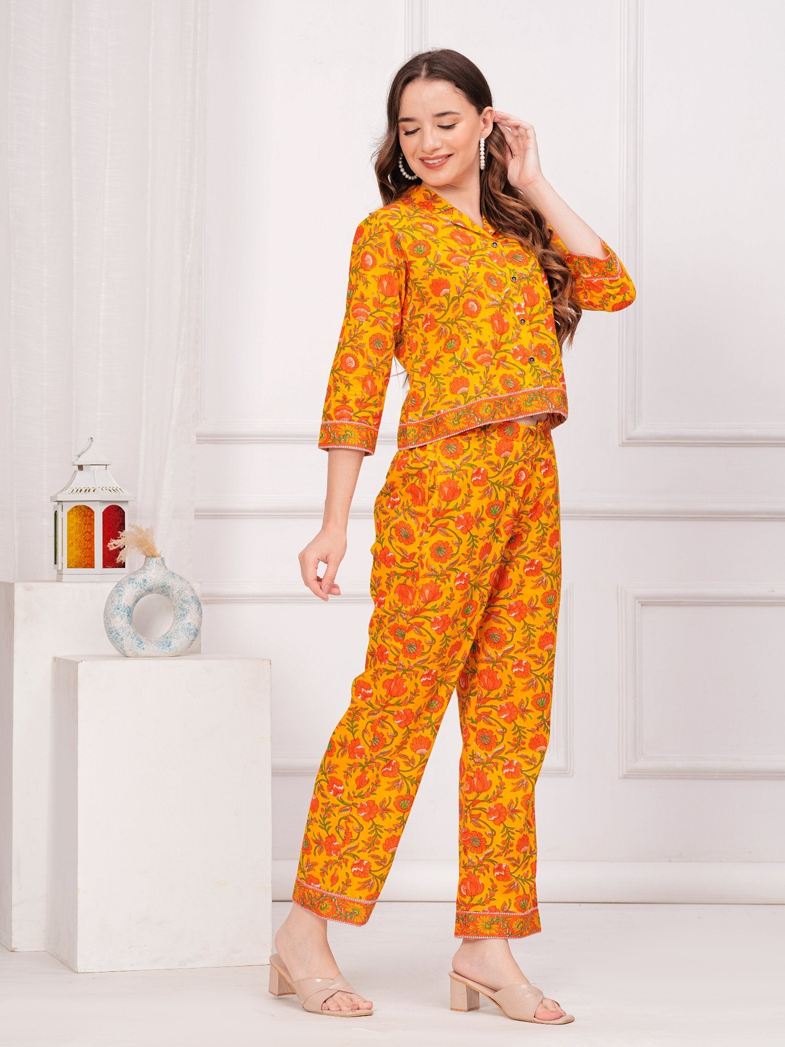 Maluka yellow floral printed co-ord set