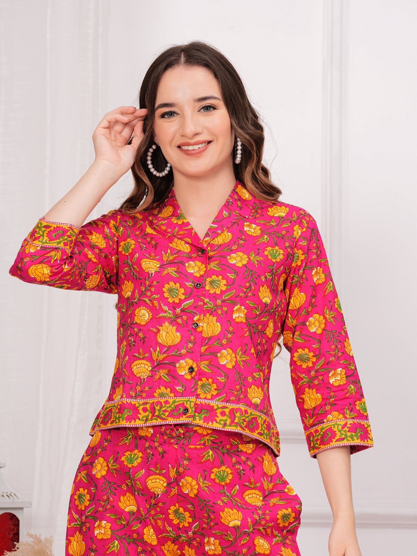 Maluka yellow floral printed co-ord set