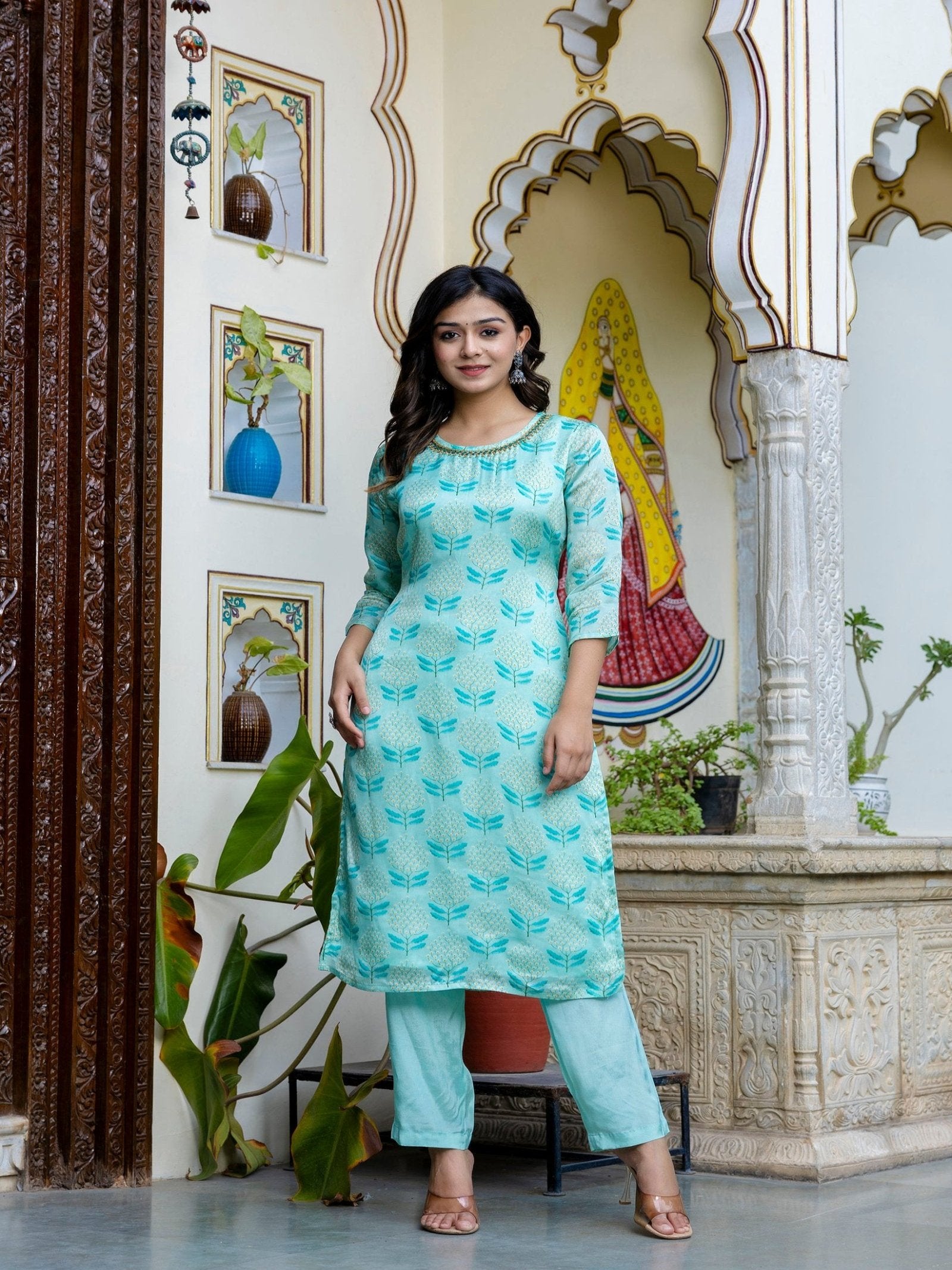 Digital Floral Organza on Embroidered Ethnic Set