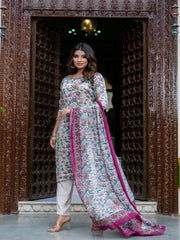 Digital Floral Organza on Embroidered Ethnic Set