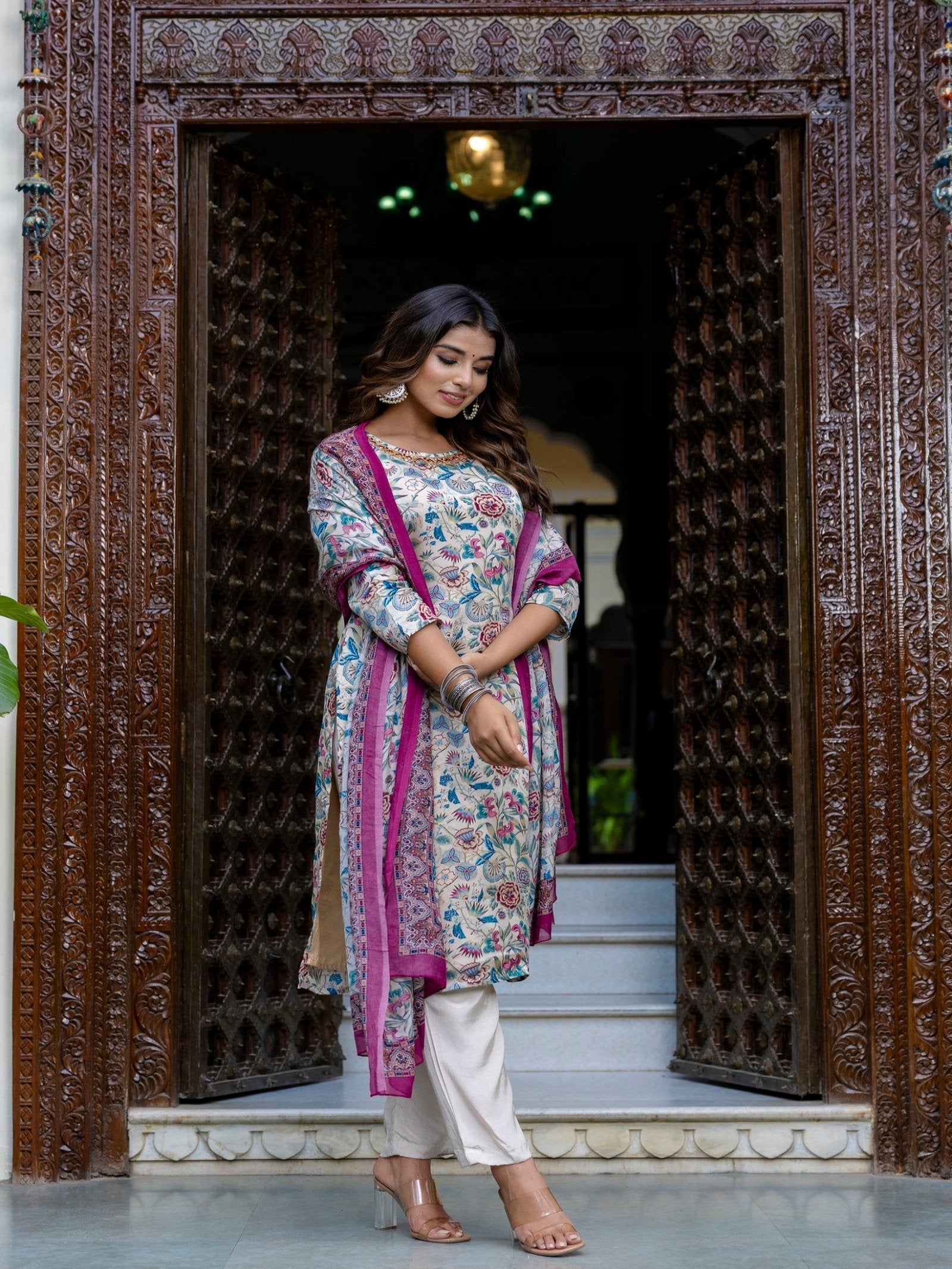 Digital Floral Organza on Embroidered Ethnic Set