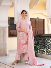 Peach Floral PLACEMENT PRINT MASLIN Kurta set