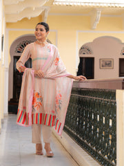 Peach Floral PLACEMENT PRINT MASLIN Kurta Set