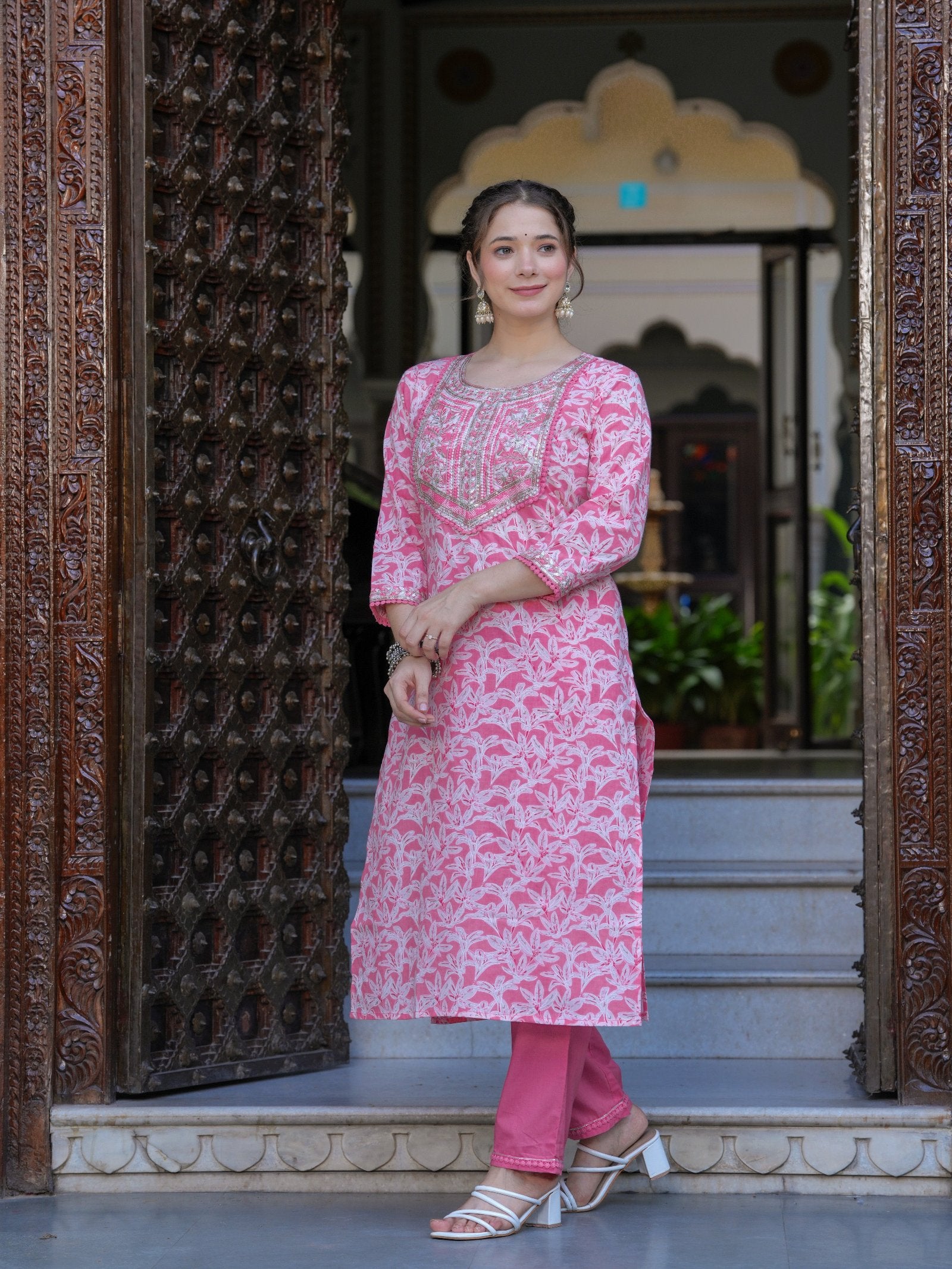 Pink Floral COTTON PRINTED Kurta Set