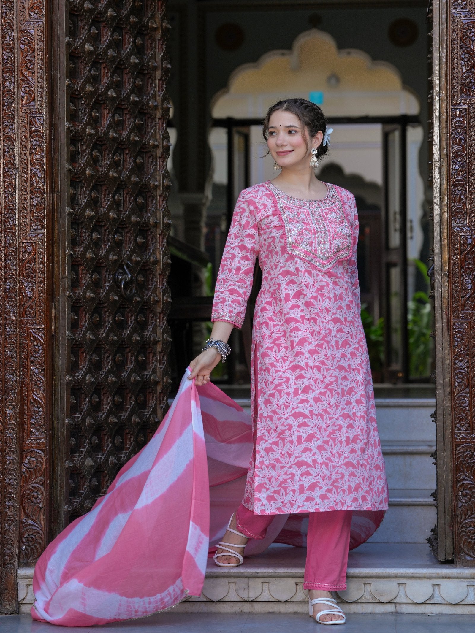 Pink Floral COTTON PRINTED Kurta Set