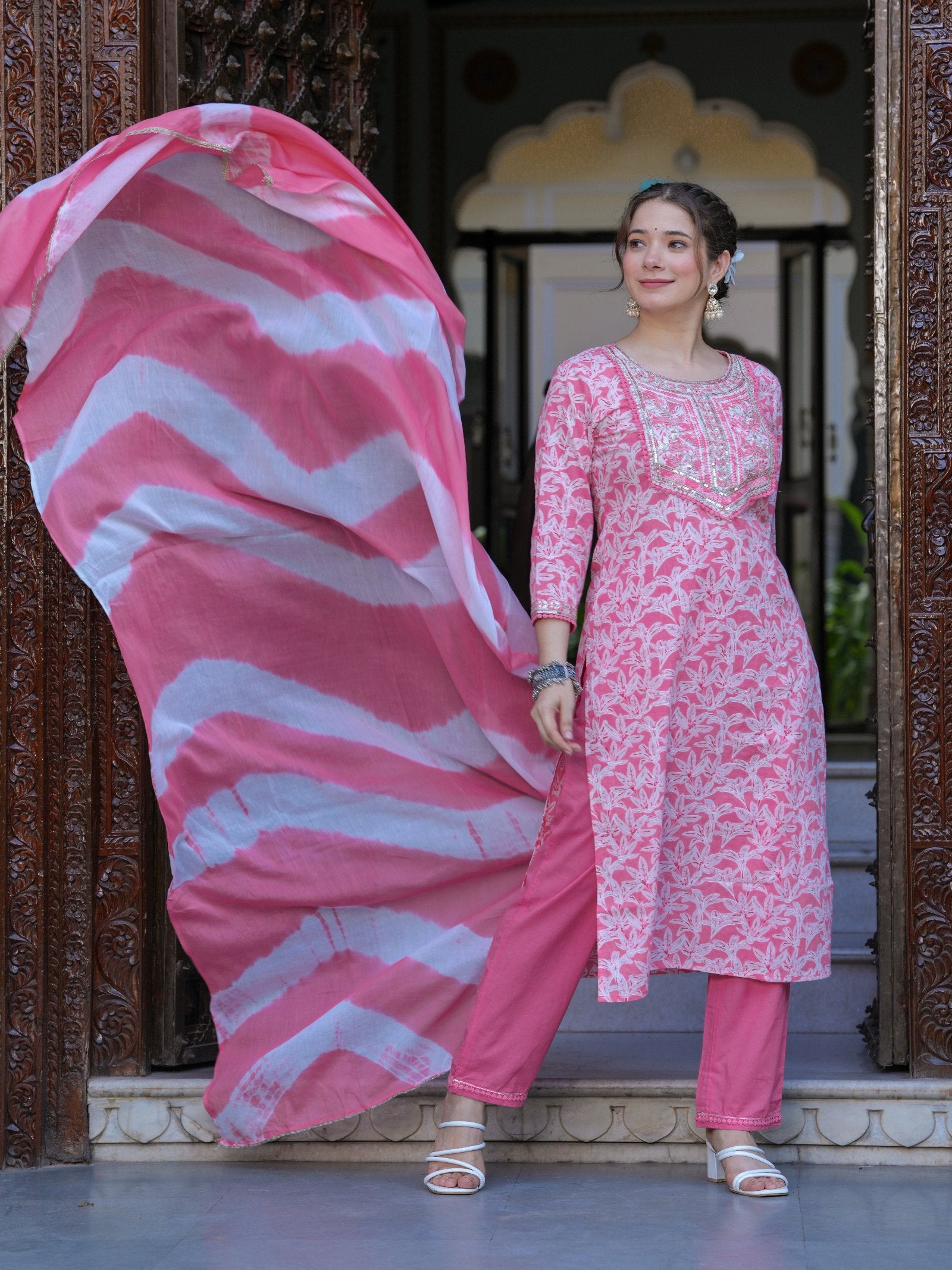 Pink Floral COTTON PRINTED Kurta Set