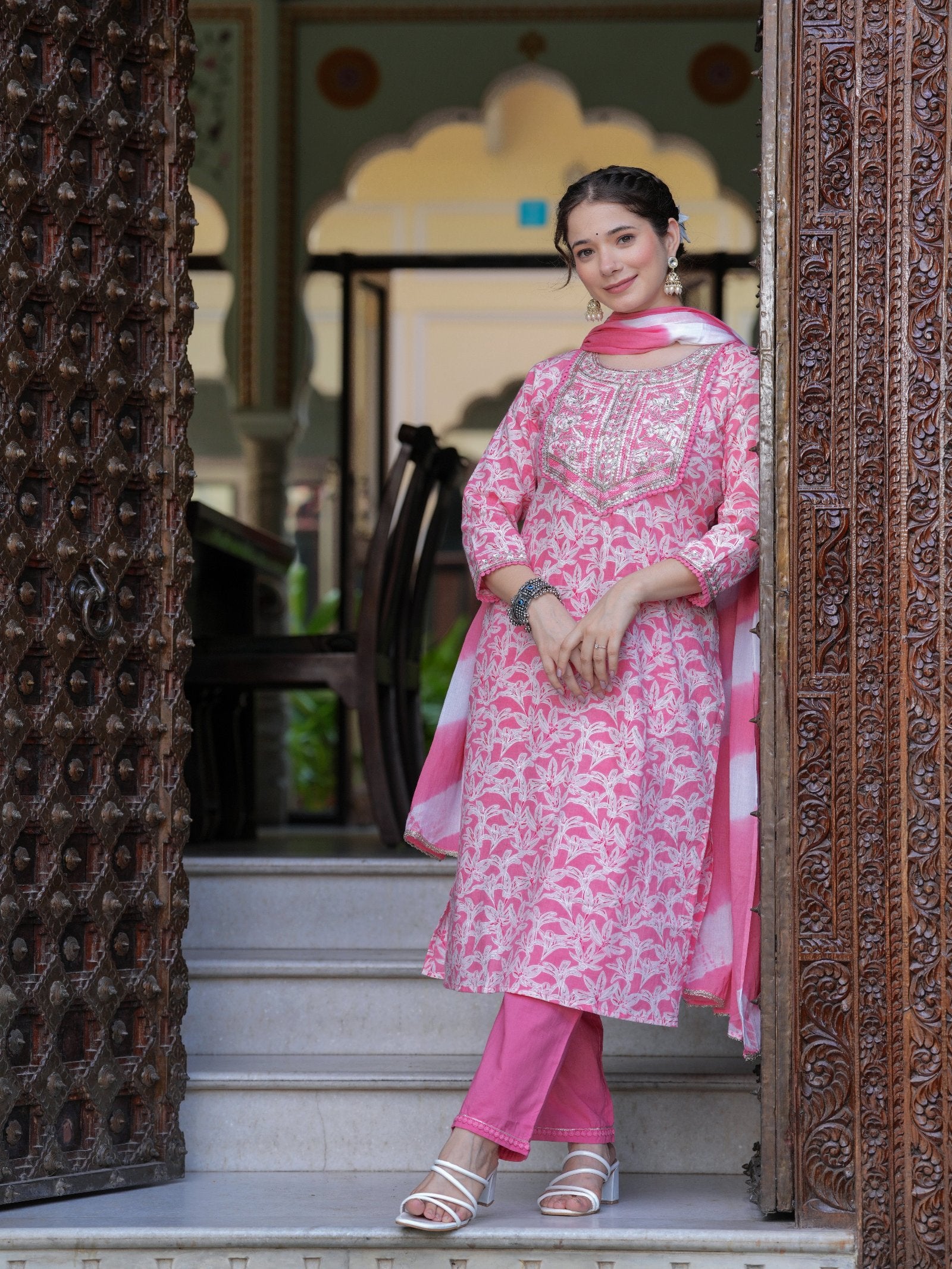 Pink Floral COTTON PRINTED Kurta Set